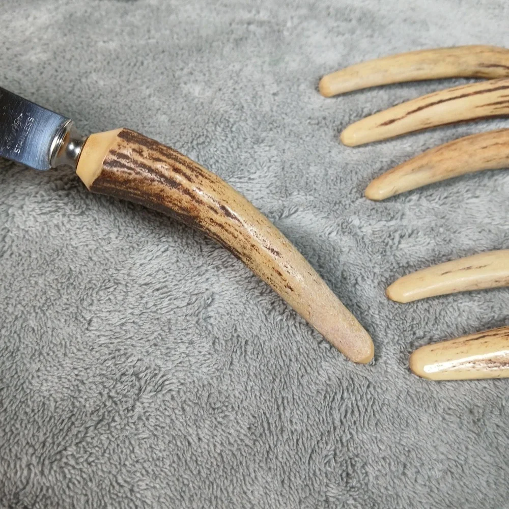 Vintage Voos Steak Knife Set 6pc Stag Handle Style Dining 1954 Dated Mid Century